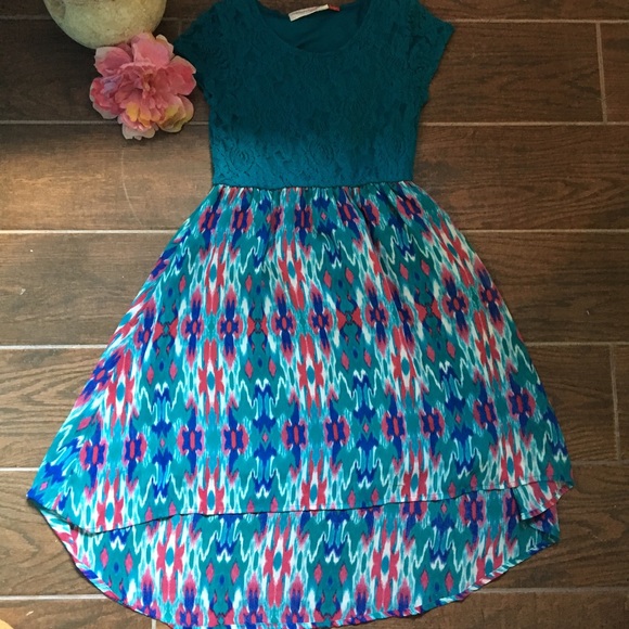 Girls sz  6/7 floral print lace top high low dress - Picture 3 of 7